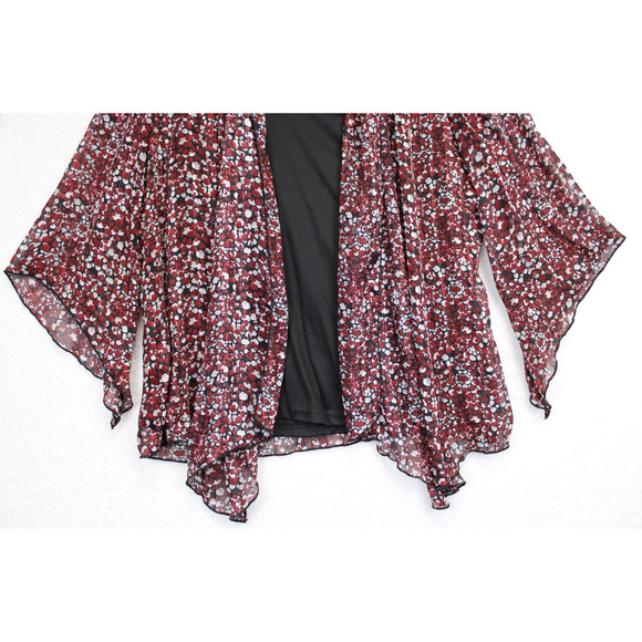 Sara Michelle Metallic Bell Sleeves Blouse Under Tank Women L Boho Black Red - Picture 5 of 10